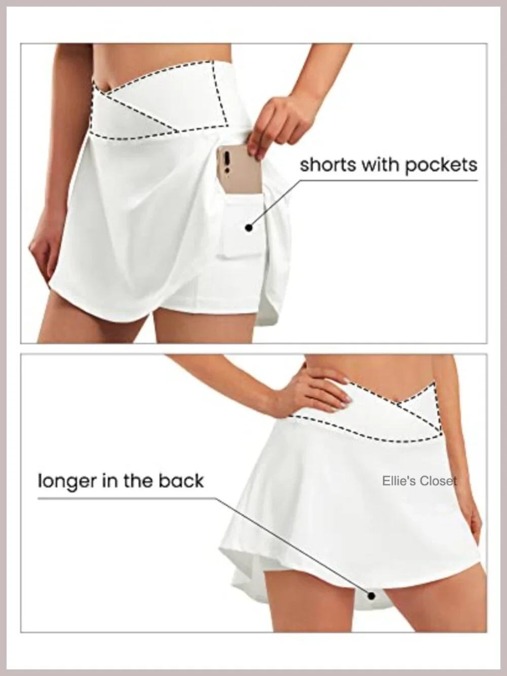 Pleated Tennis Skort with Pockets Golf Skirt with Inner Shorts Cross Waist